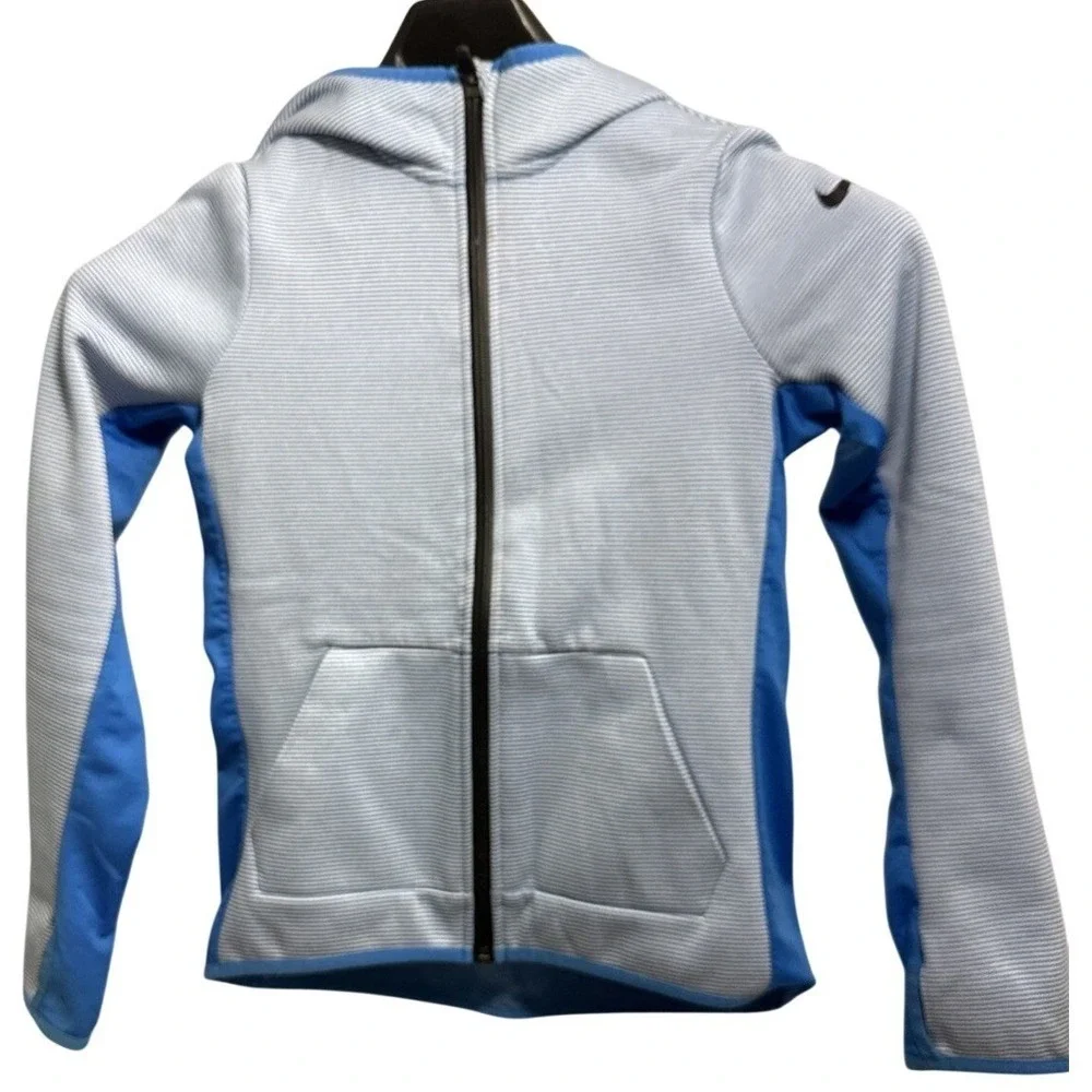 Nike Boys Dri-FIT Full Zip Hoodie Blue White Striped Jacket Size Large 12-13 YRS